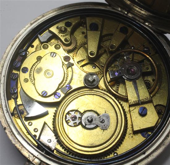 A late Victorian engine turned silver minute repeating keywind pocket watch,